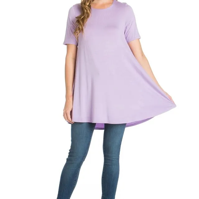 Lilac AZULES Women's Short Sleeve A-Line Tunic Top Blouse [Made in USA] - Prepack 2(s)-2(m)-2(l)-2(xl)