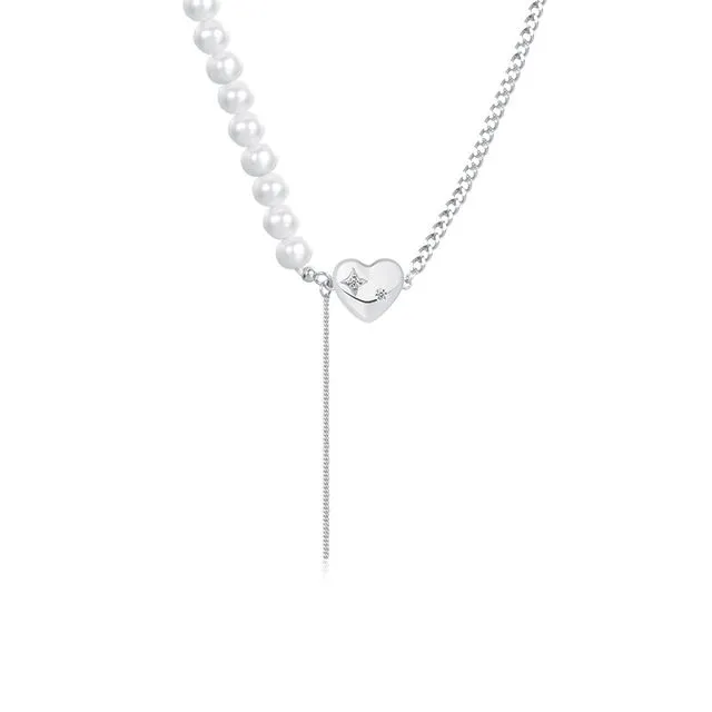 Sterling Silver Tassel Zircon Heart Necklace