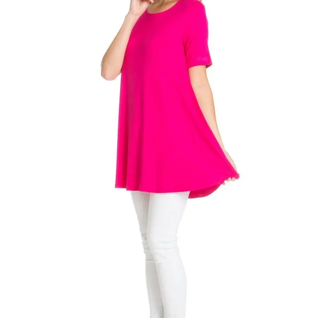 Fuchsia AZULES Women's Short Sleeve A-Line Tunic Top Blouse [Made in USA] - Prepack 2(s)-2(m)-2(l)-2(xl)