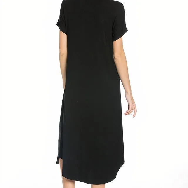 Black AZULES Women's Loose fit Crew Neck Hem Midi Dress [Made in USA] - Prepack 2(s)-2(m)-2(l)-2(xl)