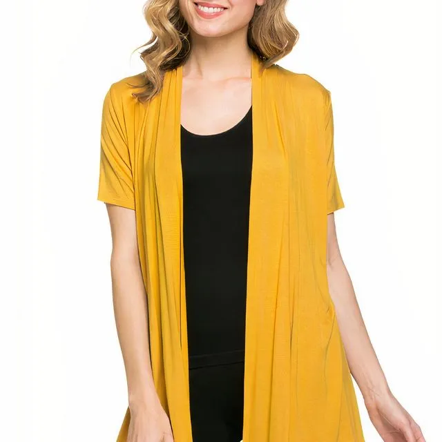 Mustard Azules Womens Short Sleeve Open-Front Everyday Cardigan [Made in USA] - Prepack 2(s)-2(m)-2(l)-2(xl)