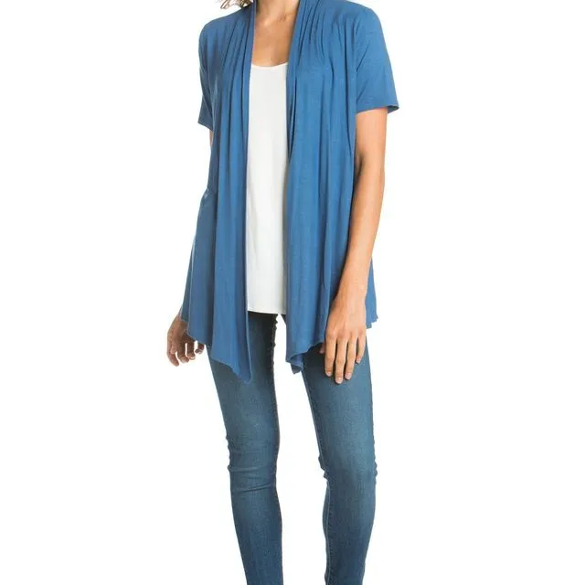 Indigo Blue Azules Womens Short Sleeve Open-Front Everyday Cardigan [Made in USA] - Prepack 2(s)-2(m)-2(l)-2(xl)