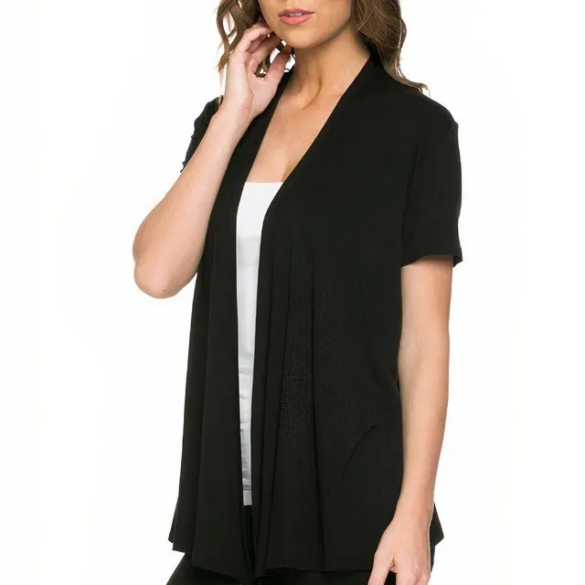 Black Azules Womens Short Sleeve Open-Front Everyday Cardigan [Made in USA] - Prepack 2(s)-2(m)-2(l)-2(xl)
