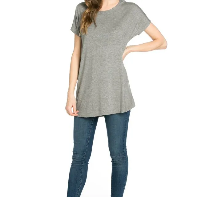Heather Grey AZULES Women's Basic Cap Short Sleeve Loose-Fit Tunic Top Blouse [Made in USA] - Prepack 2(s)-2(m)-2(l)-2(xl)