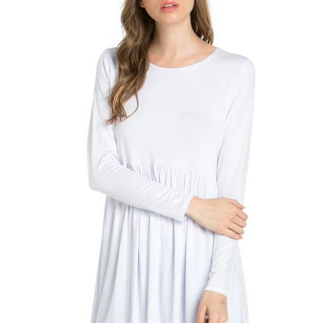 White Azules Women's Long Sleeve Ruffle Hem Tunic Top [Made in USA] - Prepack 2(s)-2(m)-2(l)-2(xl)