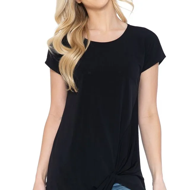 Black Azules Women's Solid Front Knot Top Tunic with Premium ITY Fabric for All Seasons, Made in Los Angeles - Prepack 2(s)-2(m)-2(l)-2(xl),2(1x)-2(2x)-2(3x)