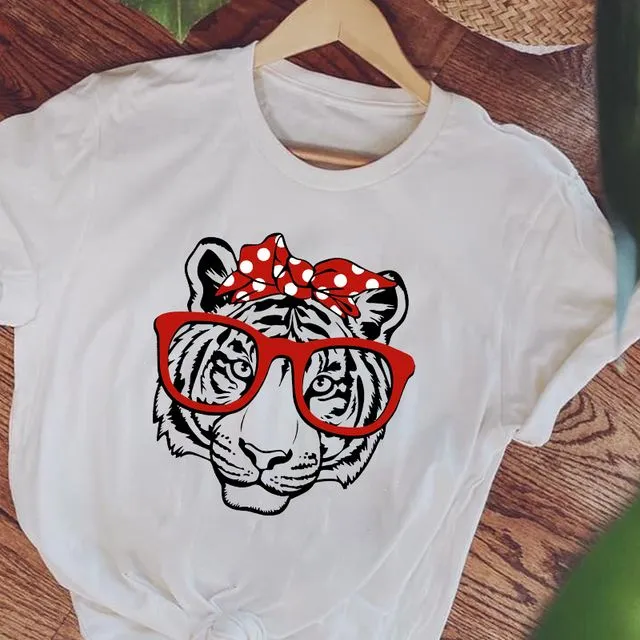 Tiger Printed Round Neck Casual T-Shirt