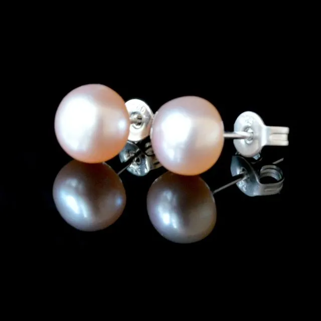 Essential 7mm Cultured Pearl Stud Earrings, Blush