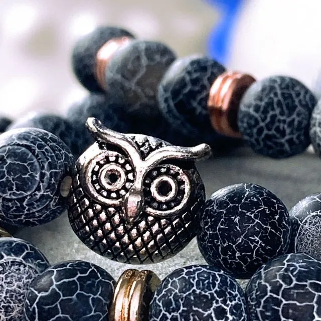 Bubo Owl Dragon Vein Bracelets, Silver