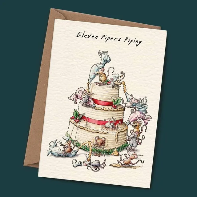 Eleven Pipers Piping Card - Holiday Card - Christmas Card