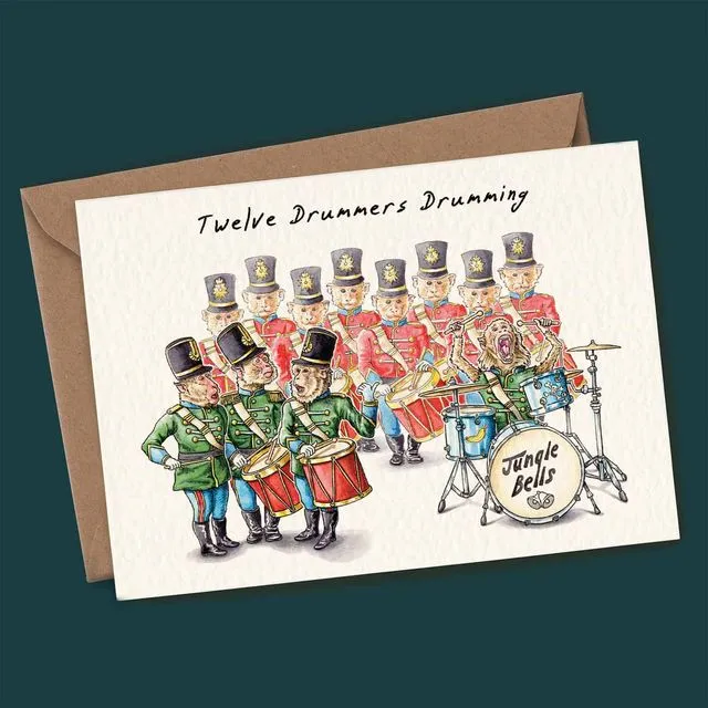 Twelve Drummers Drumming Card - Holiday Card - Christmas Card