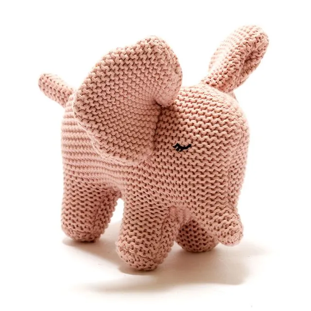 Chunky Knit Organic Cotton Small Baby Elephant Soft Toy In Pink