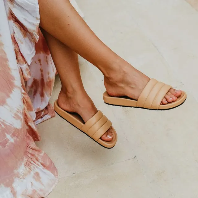 Kamari Leather Slide Sandals. Set of 4 pairs.