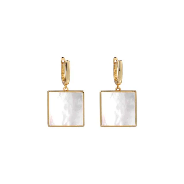 S925 Sterling Silver Square Mother-Of-Pearl Earrings