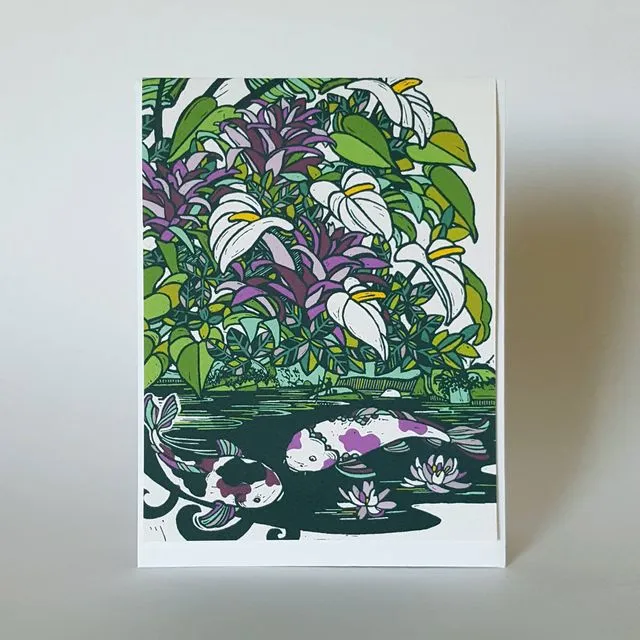 Tropical Wild Lily Fishing Blank Note Card