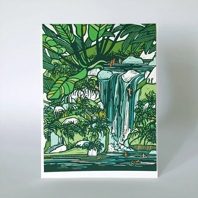 Tropical Waterfall Living Blank Note Card