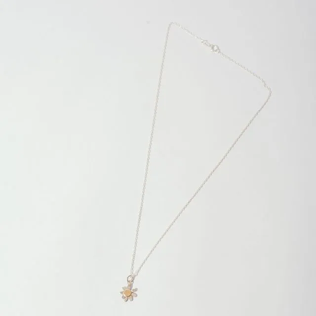 Indifferent Daisy Pendant. Recycled Silver with 9ct Gold. Silver Chain.