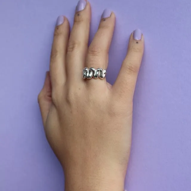 Flump Ring. Recycled Silver. Medium (UK Size N) (US Size 7)