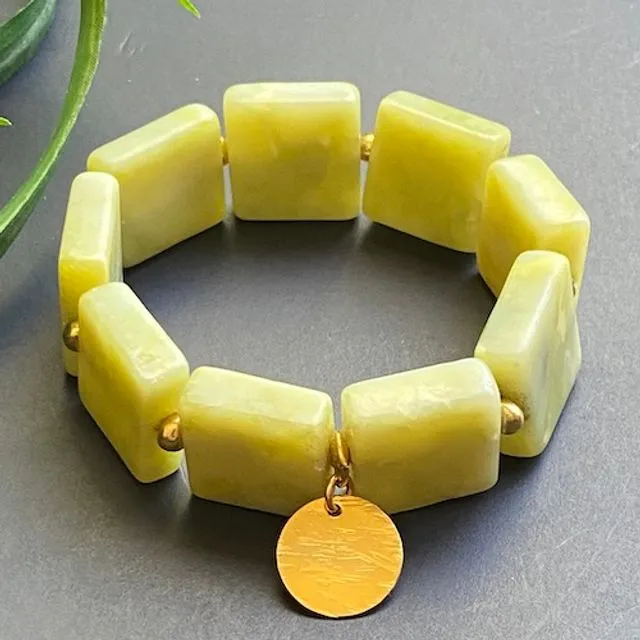 Olive New Jade Serpentine Stretch Bracelet and Charm