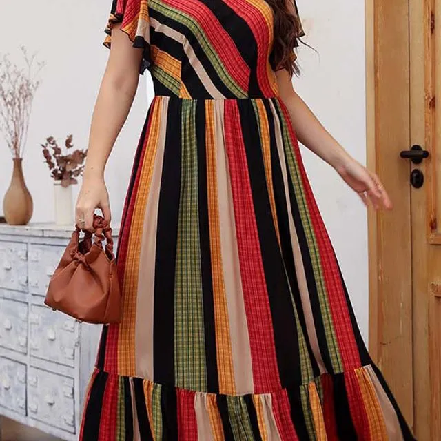 Plus Size Color Block Long Dress