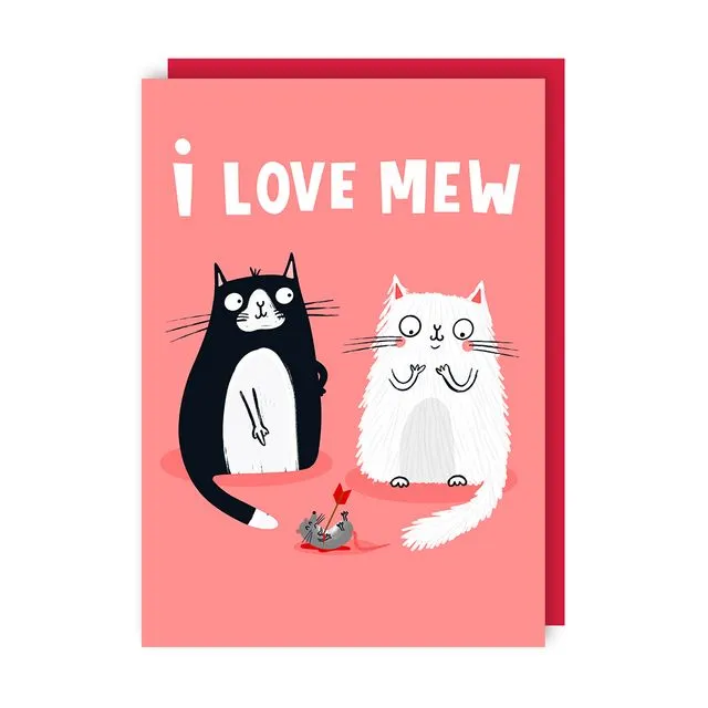 I Love Mew Cat Valentine's Day Card pack of 6 (Valentine's, Love, Anniversary)