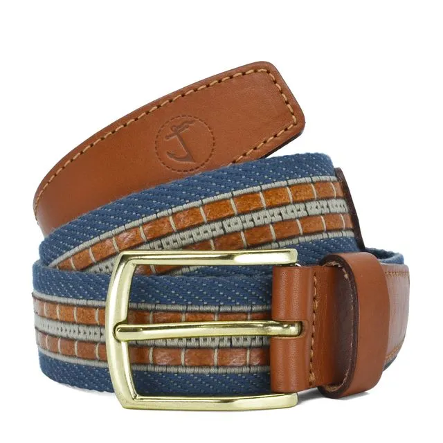 Men’s Seajure Scotia Brown and Blue Leather and Canvas Belt