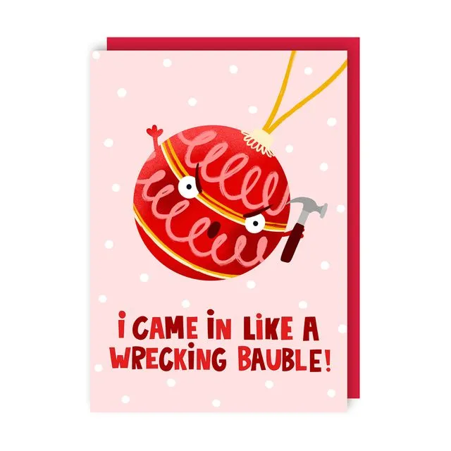 Wrecking Bauble Christmas Greeting Card pack of 6
