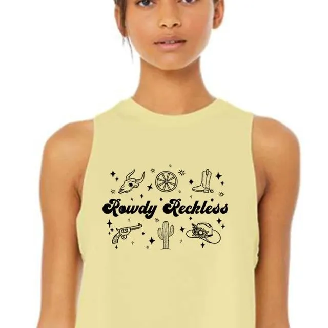TCROP3105K-PLUS-ROWDY RECKLESS Graphic Print Sleeveless Top-Packaged 3-2-1 (1X-2X-3X)