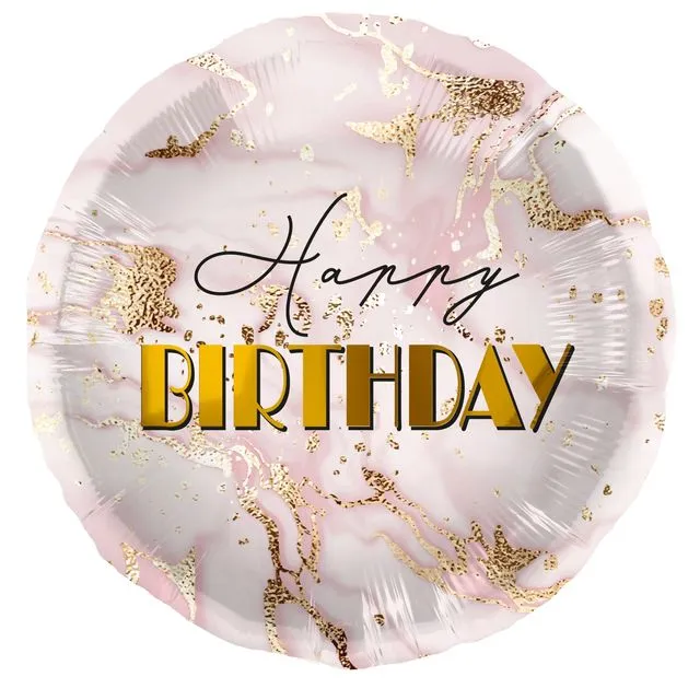 Foil Balloon Birthday Marble Pink/Gold - 45 cm