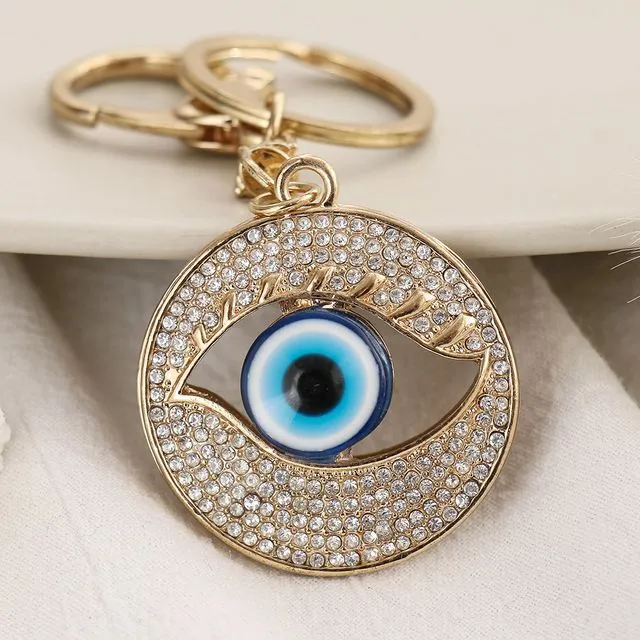 Creative Blue Eye Rhinestone Pendant Keychain