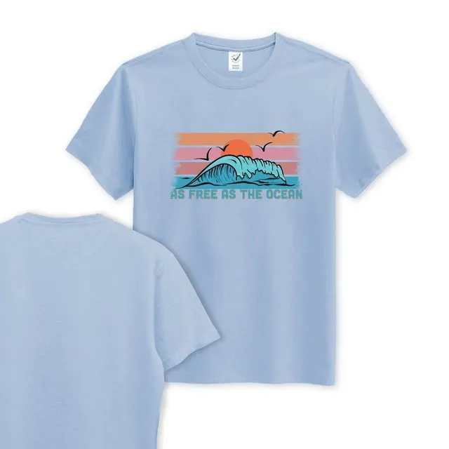 As Free As The Ocean - Organic Cotton Tee - Front Print - Light Blue