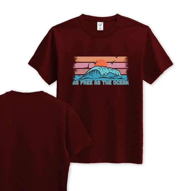 As Free As The Ocean - Organic Cotton Tee - Front Print - Burgundy