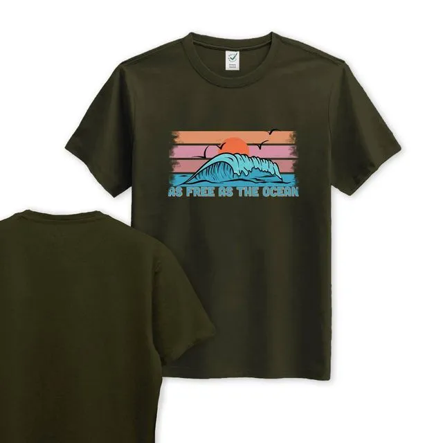 As Free As The Ocean - Organic Cotton Tee - Front Print - Moss Green