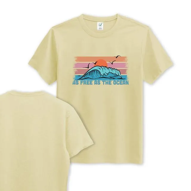 As Free As The Ocean - Organic Cotton Tee - Front Print - Light Yellow