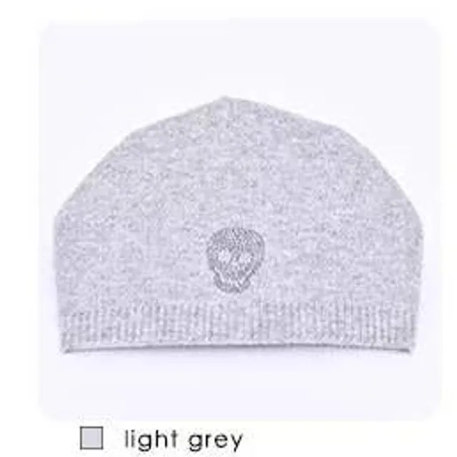 Beanie Hat With Skull - Light Gray
