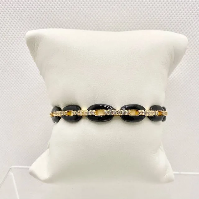 Enamel bracelet cuffs with rhinestones - Black