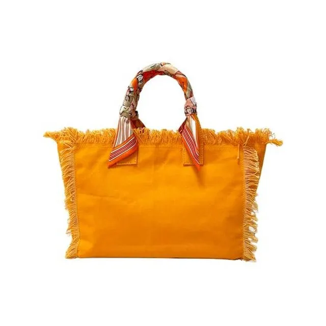 Solid Canvas Beach Bags With Scarf Handles - Yellow