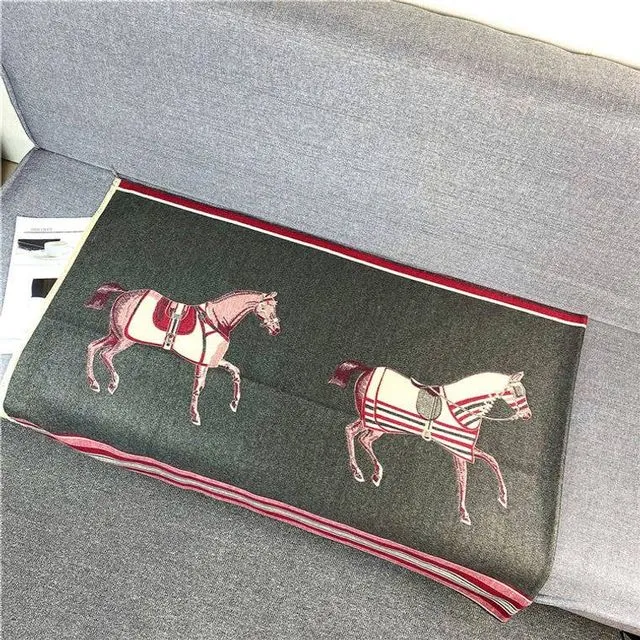 Horse print shawls - Light Gray