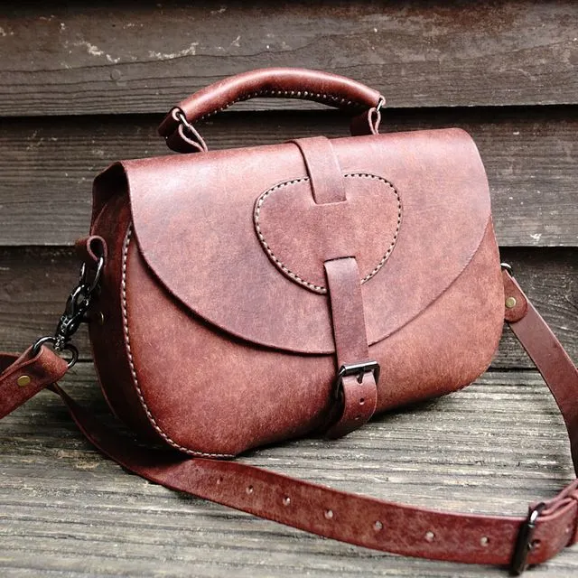 Pueblo Wiskey Leather Satchel, Crossbody Bag 100% Handmade