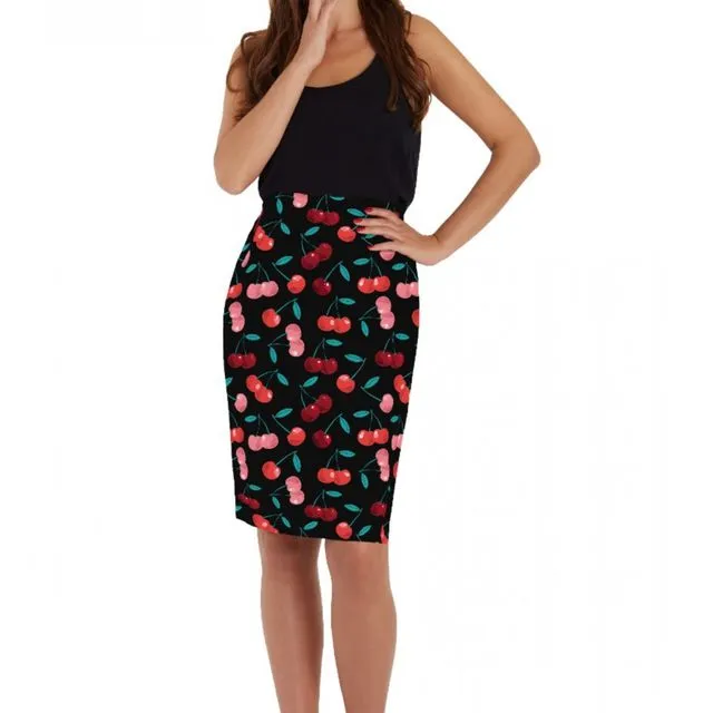 1950's Vintage Inspired Pencil Skirt in Cherry Print