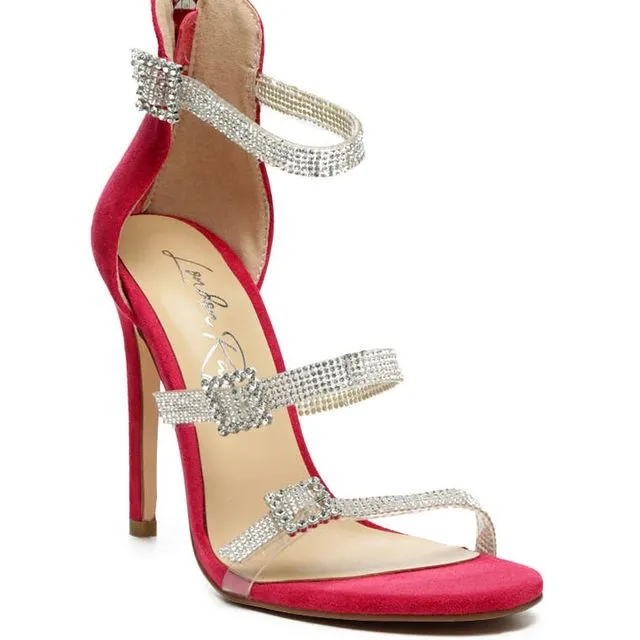INES BLING STRAP HIGH HEEL SANDALS - RED