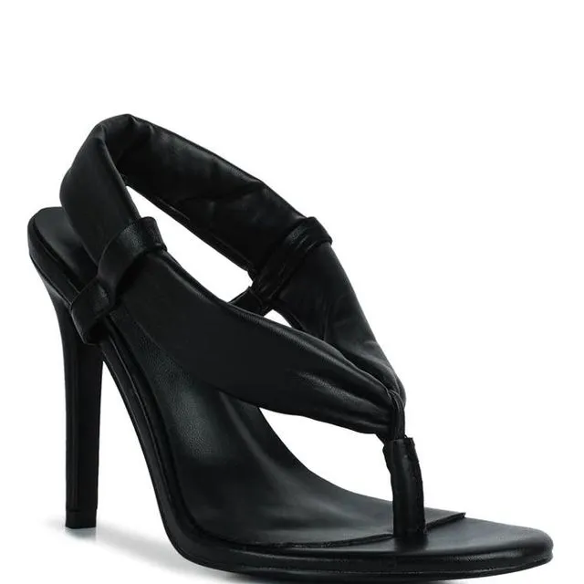 SINGLES High Heeled Thong Sandals - BLACK