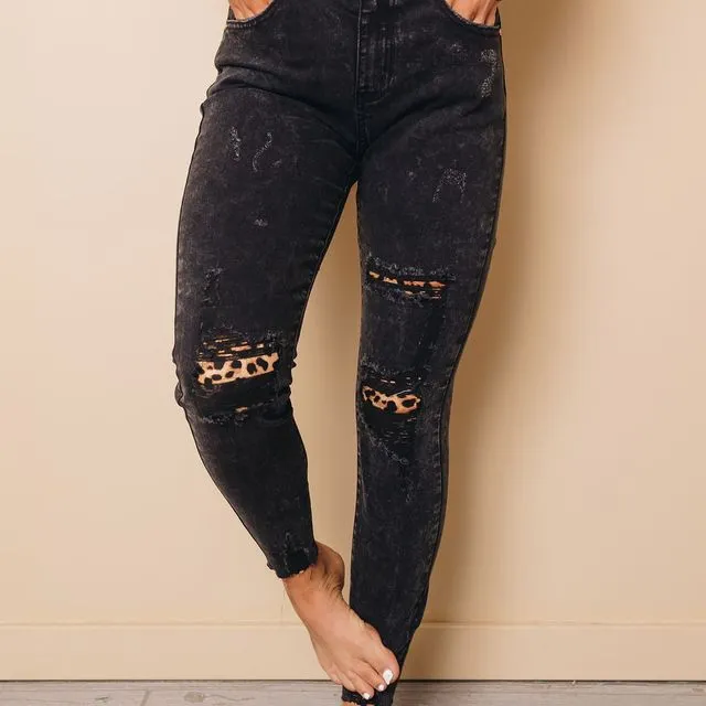 Helen Leopard Patchwork Skinny Jeans