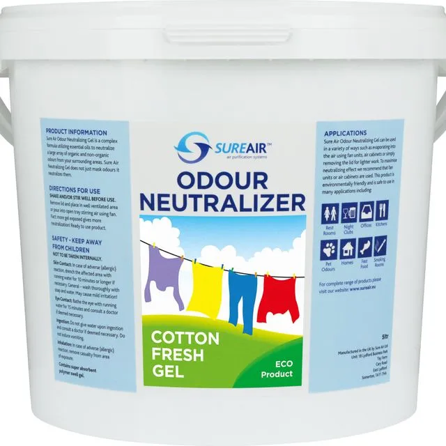 Sureair Odour Neutralising Gel Cotton Fresh 5 Litre No Chemicals All Natural Pet Safe offers a Permanent solution