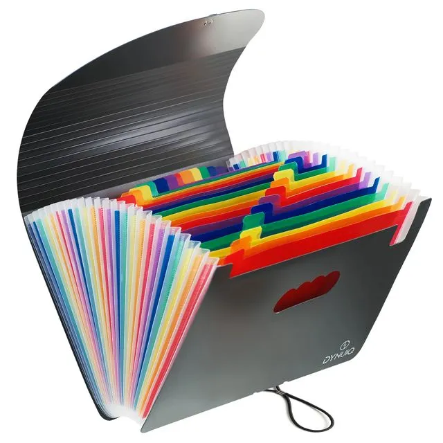 DYNUIQ File Organiser 24 Pocket A4 Document Organiser Folder with Foldable Lid and Multi-Coloured Labels - (Pack of 72)