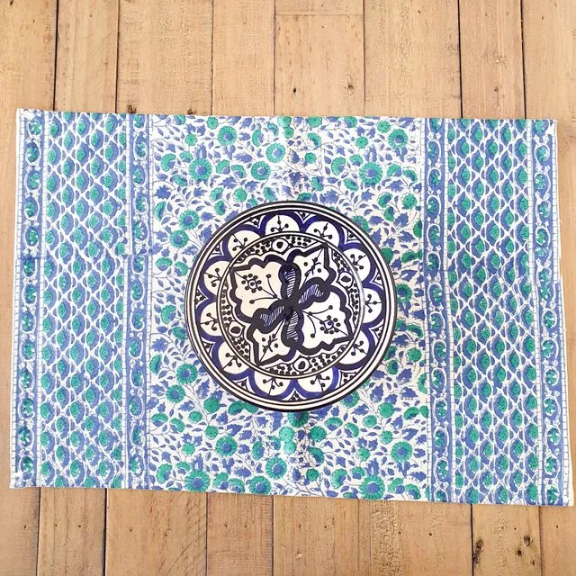 Set of 2 placemats, block printed canvas (mixed colours, patterns)