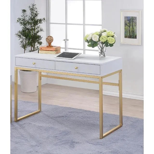 Coleen Desk in White & Brass