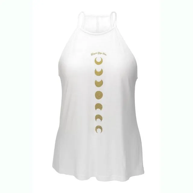 Moonphase White High Neck Flowy Vest Top
