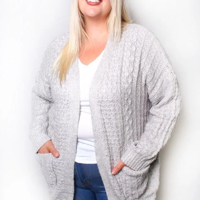 Women’s Plus Size Long Sleeve Cable Knit Pocket Cardigan
