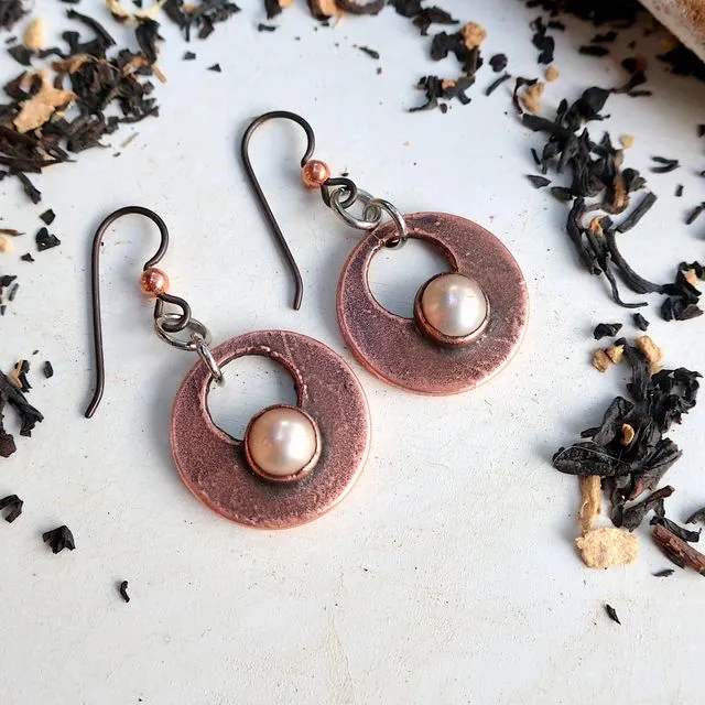 Electroformed Copper Pearl Drop Earrings